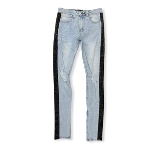 Eternity BC AD Light Wash Blue Strip Gold Stone Stud Rip Jean